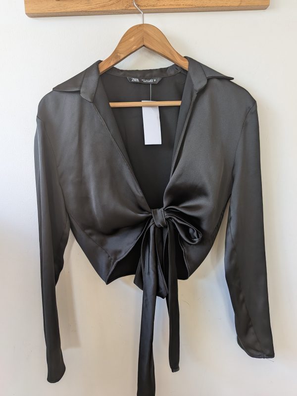 CAMISA CRUZADA NEGRA ZARA S - Imagen 2